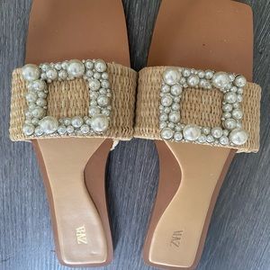Zara Pearl Buckle sandals